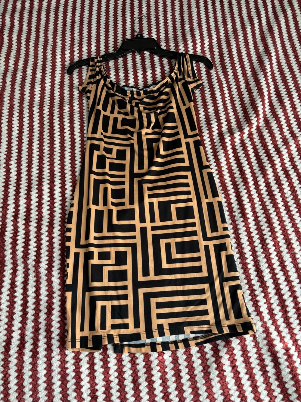 SHEIN Black & Tan Geometric Midi Dress